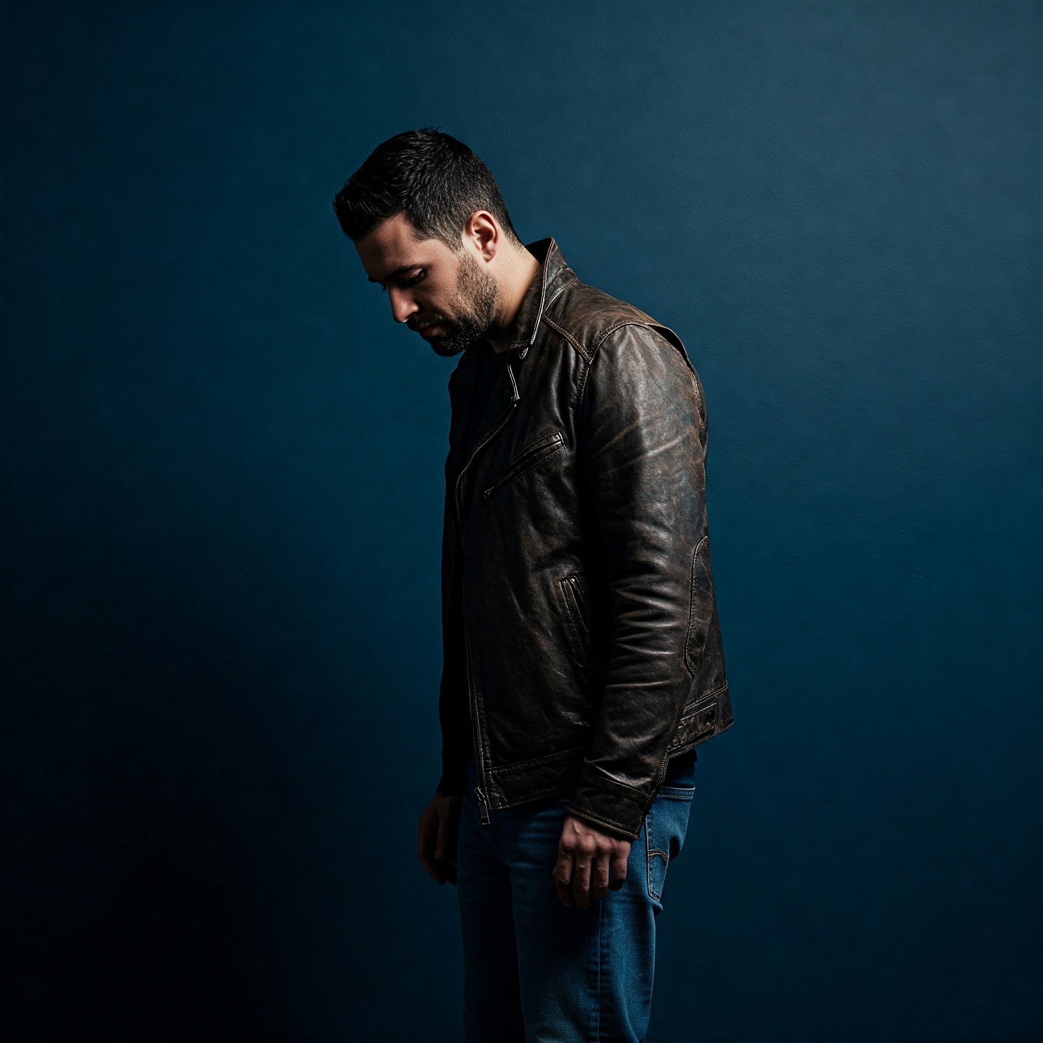 photo of Brooding Man in Leather Jacket